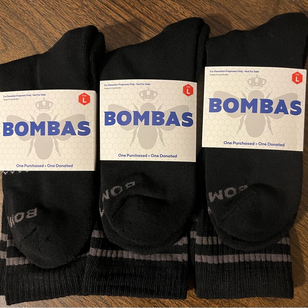 Bombas Black Crew Socks Set of 3 Large NEW